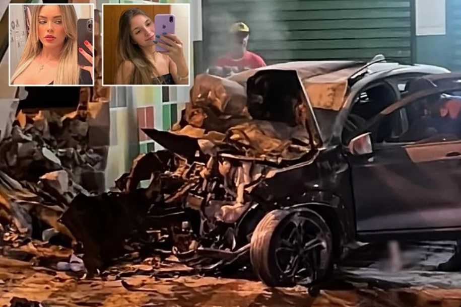 Câmera de segurança flagra batida de carro em muro; duas adolescentes morreram