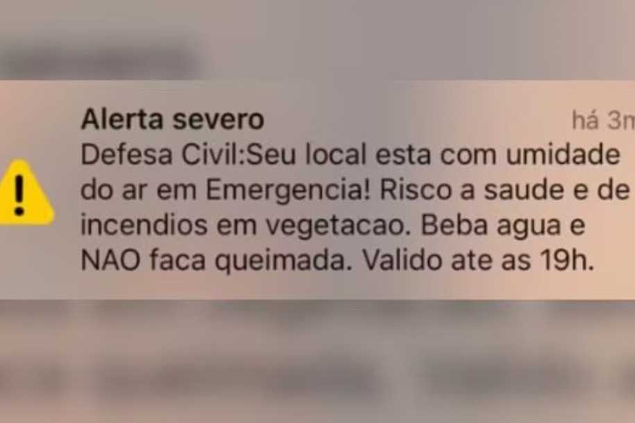 Moradores do interior de SP recebem alerta da Defesa Civil pelo celular sobre baixa umidade do ar e risco de queimadas