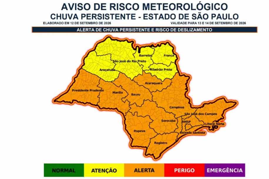 Chuva deve persistir no interior de SP e Defesa Civil alerta para risco de deslizamentos e alagamentos