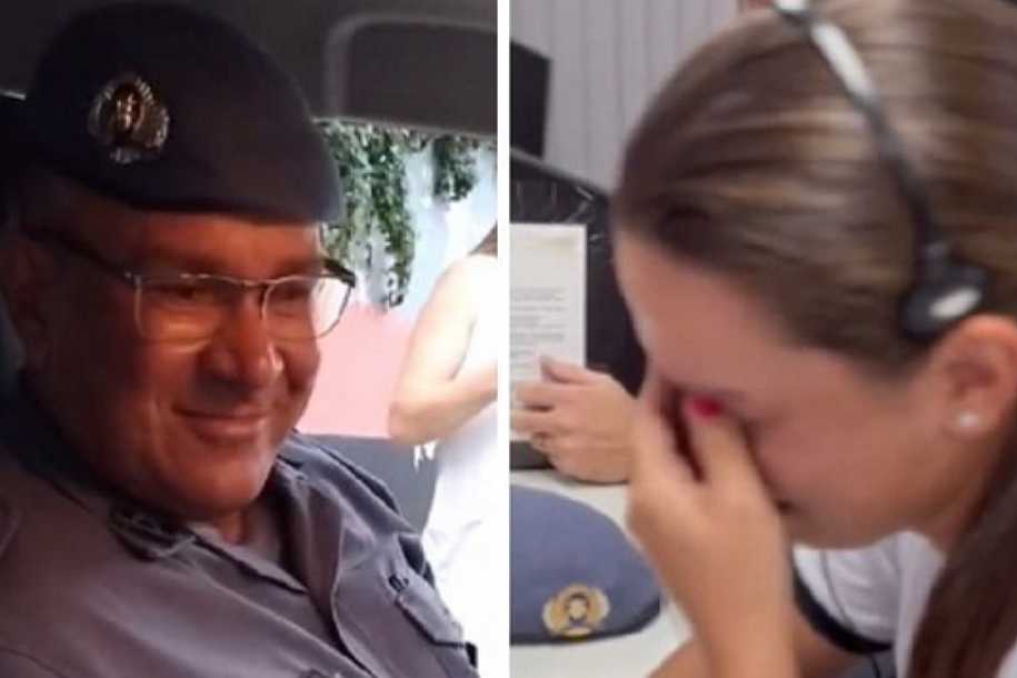 Aluna aciona viatura para homenagear o pai, que se aposenta após 30 anos na PM