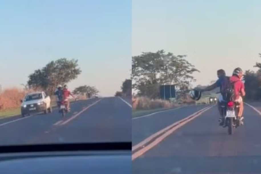 Motociclista é flagrado em zigue-zague, invadindo contramão e tirando capacete em Araçatuba