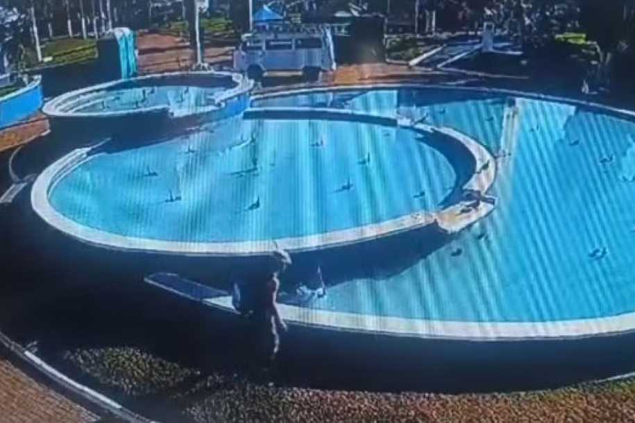 Homem arremessa cachorra filhote dentro de fonte de água em praça no interior de SP