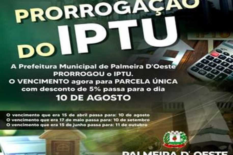 Prefeitura de Palmeira d´Oeste prorroga prazos para pagamento do IPTU