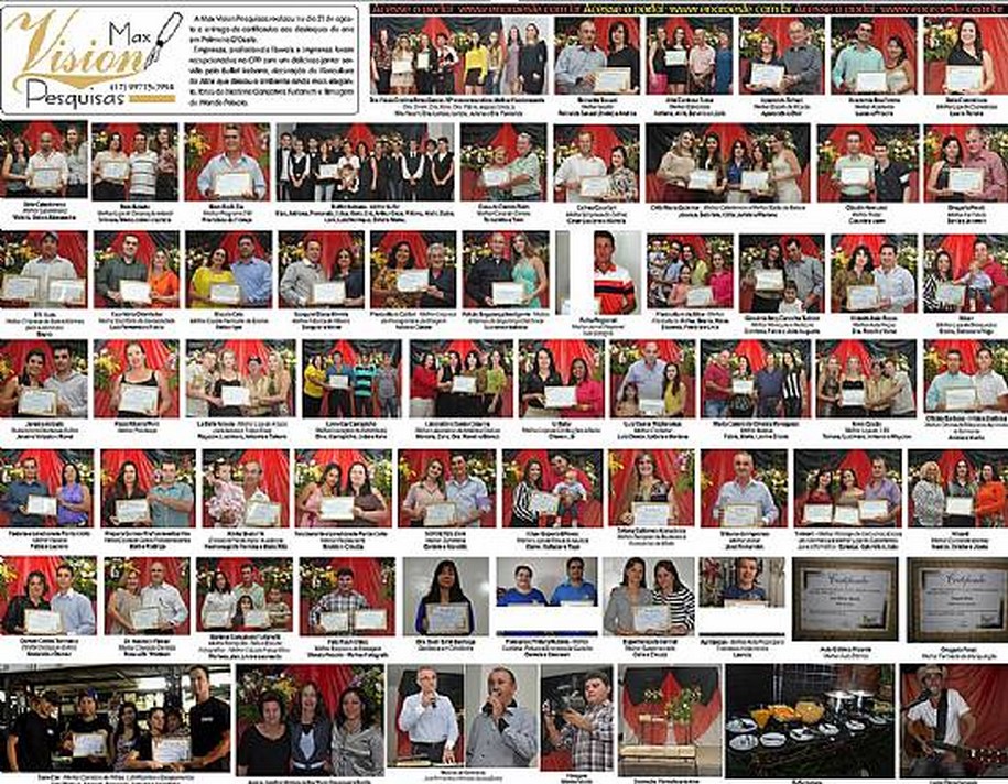  A Max  Vision Pesquisas realiza a entrega dos certificados aos destaques  do ano em Palmeira d´Oeste.