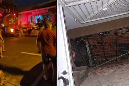 Telhado desaba em entrada de lar para idosos em Buritama; suspeita é de sobrepeso por placas solares