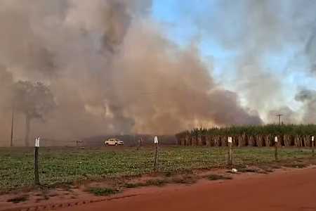 Incêndio atinge canavial de usina de álcool em Castilho