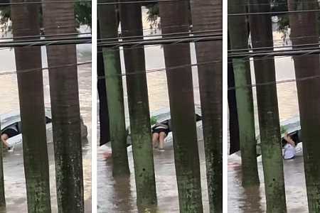 VÍDEO: mulher sai pela janela enquanto carro é arrastado por enxurrada em Araçatuba