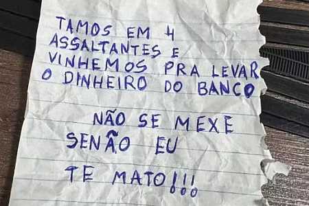 Suspeitos que fizeram reféns em banco anunciaram assalto em bilhete: ´Não se mexe, senão eu te mato´