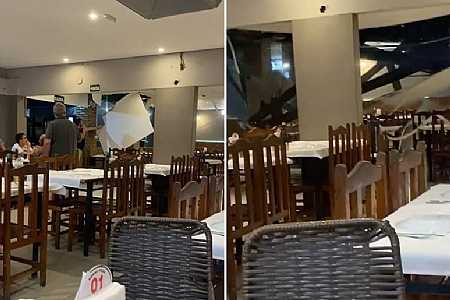 PARTE DO TETO DE UMA PIZZARIA EM FERNANDÓPOLIS DESABA