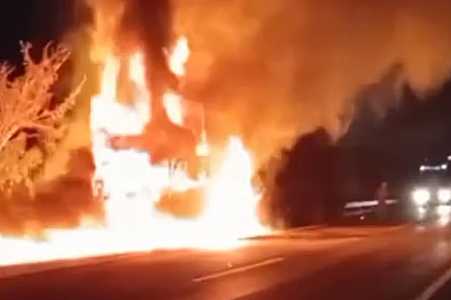 Motorista morre após carro bater de frente com caminhão boiadeiro em Andradina; veículos pegaram fogo