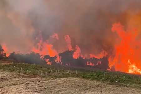 Incêndio de grandes proporções atinge vegetação e ponto de apoio em Rio Preto