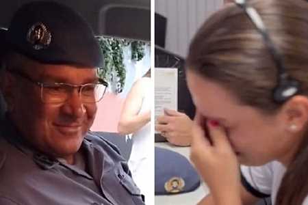 Aluna aciona viatura para homenagear o pai, que se aposenta após 30 anos na PM