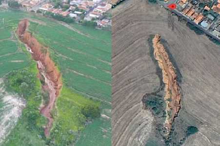 Cratera avança sobre cidade do interior de SP