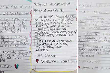 Com lápis de cor, papel e solidariedade, alunos do interior de SP escrevem cartas para crianças do RS: ´Nos importamos com eles´