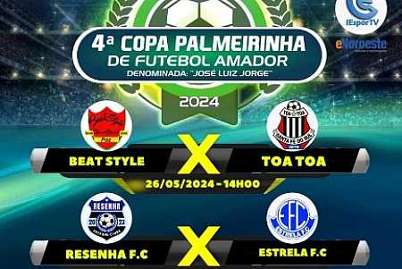 É neste domingo, 26 de Maio, mais uma rodada da 4º Copa Palmeirinha de Futebol Amador em Palmeira d´Oeste