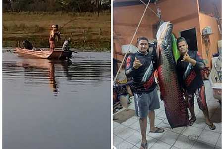 Jovem fisga pirarucu de mais de 115 quilos em rio do interior de SP: ´Não foi fácil tirar da água´