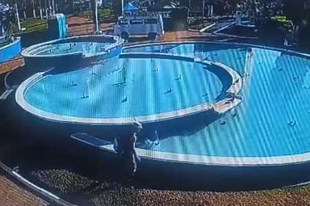 Homem arremessa cachorra filhote dentro de fonte de água em praça no interior de SP