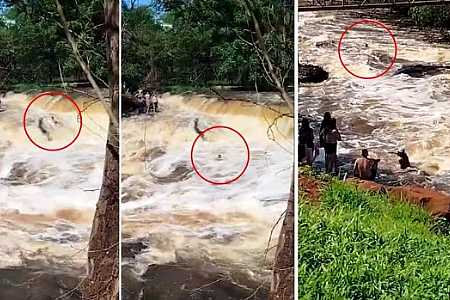 Bombeiros buscam jovem que foi arrastado por correnteza em cachoeira no interior de SP; vídeo