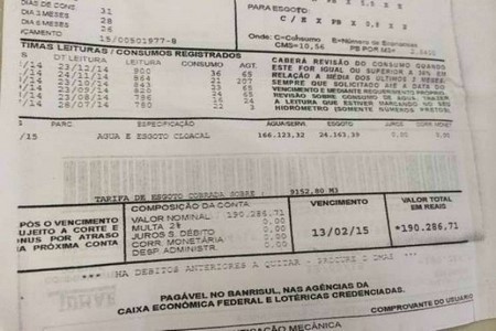 Órgão erra e consumidor recebe conta de água de R$ 190 mil no RS