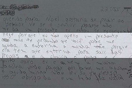 Adolescente pede em carta que ´Papai Noel´ interne mãe usuária de drogas