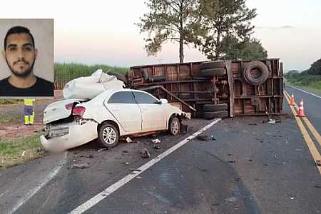 Motorista morre ao bater carro de frente com caminhão em rodovia de Pontalinda