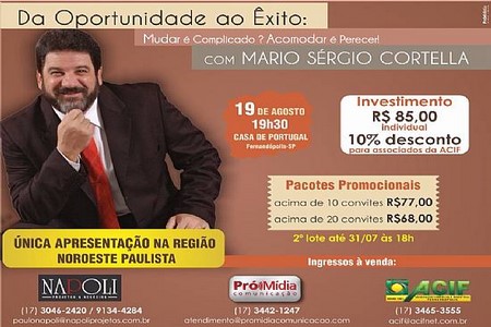 Fernandópolis receberá Mario Sérgio Cortella